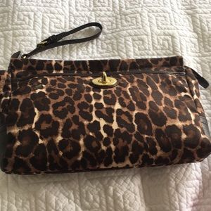 Coach wristlet brown cream leopard print!